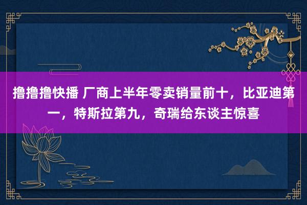 撸撸撸快播 厂商上半年零卖销量前十，比亚迪第一，特斯拉第九，奇瑞给东谈主惊喜