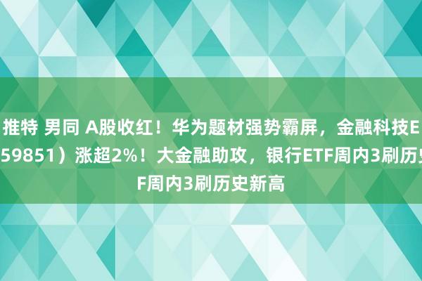 推特 男同 A股收红！华为题材强势霸屏，金融科技ETF（159851）涨超2%！大金融助攻，银行ETF周内3刷历史新高