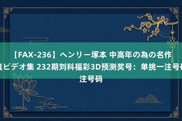 【FAX-236】ヘンリー塚本 中高年の為の名作裏ビデオ集 232期刘科福彩3D预测奖号：单挑一注号码