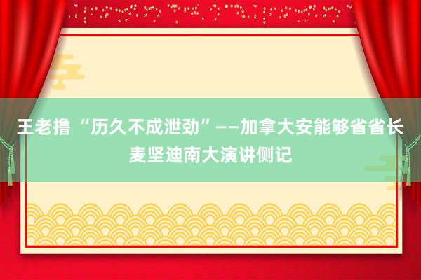 王老撸 “历久不成泄劲”――加拿大安能够省省长麦坚迪南大演讲侧记