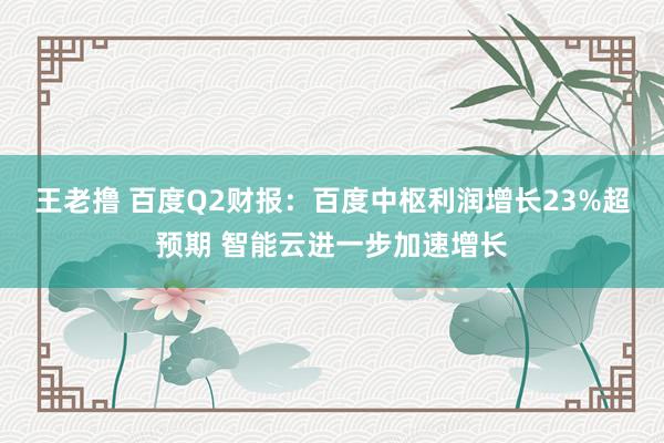 王老撸 百度Q2财报：百度中枢利润增长23%超预期 智能云进一步加速增长